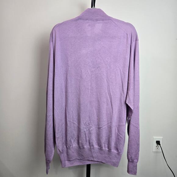 NWOT Peter Millar Silk Cashmere Quarter Zip Sweater Purple Light Suede Trim XXL - Picture 6 of 8